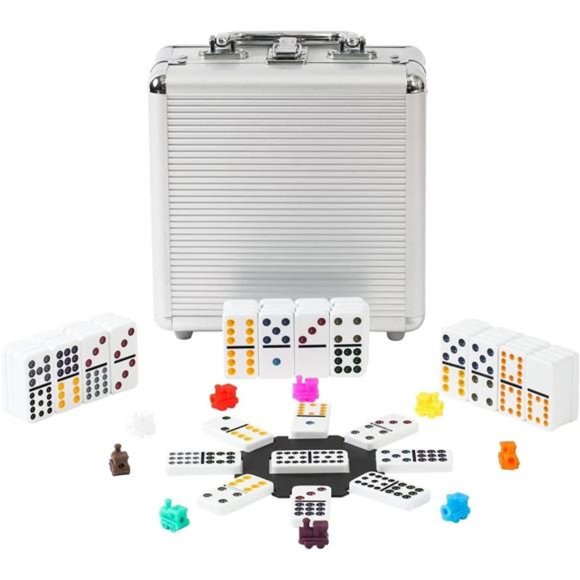 Double 12 Coloured Dot Dominoes Mexican Train Game Set with Aluminum Case - Picture 1 of 6
